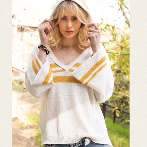 Pol Banana Stripe Hooded Lightweight Sweater - Picture 1 of 7